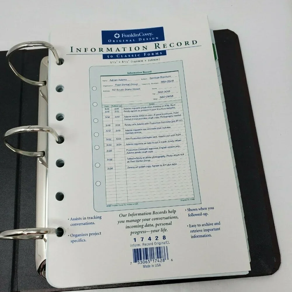 1999 Franklin Covey Fdp 19079 Classic Time Management Storage Binder